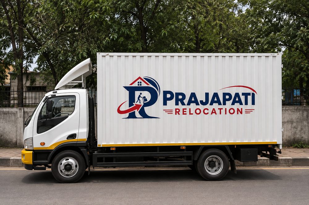 Prajapati Relocation branded 20 feet container truck available for bulk and long-distance moves in Thane, Navi Mumbai and Mumbai
